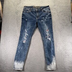 Rutherford Jeans Men's 36x34 Blue Cotton Denim Skinny Distressed Faded Stretch